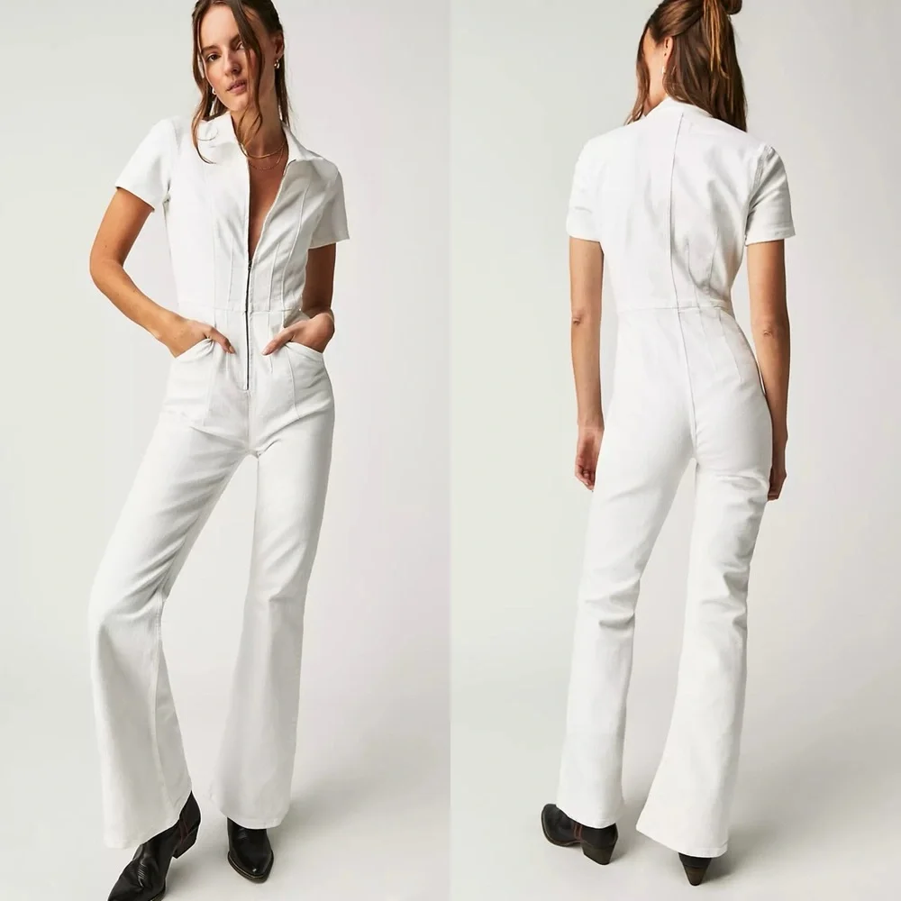 FREE PEOPLE White Jayde Flare Jumpsuit M
